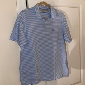 Vineyard Vines Polo with Light Blue + White stripes